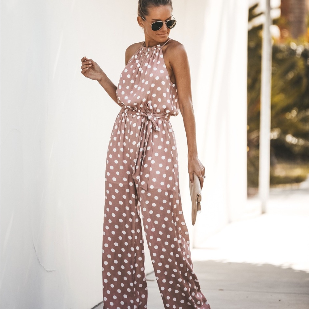 Pretty Pink Polka Dot Jumpsuit - Vici - Picture 2 of 7